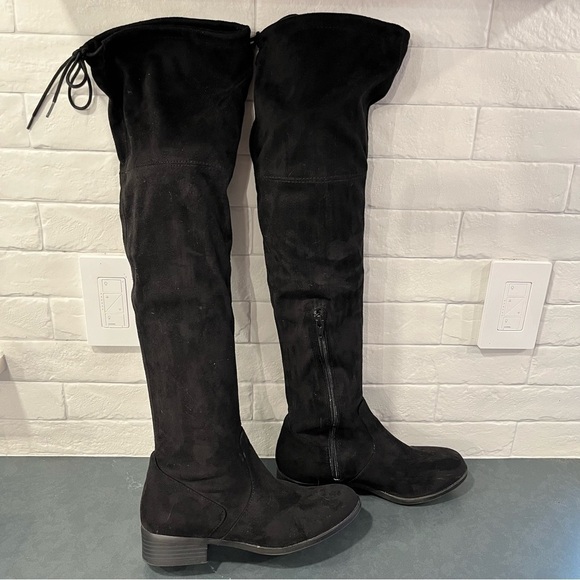 ANA sz 7 Pixie black vegan micro suede OTK boots - Picture 7 of 16